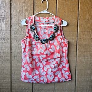 Boden beaded tank top orange floral sleeveless blouse women's size 6